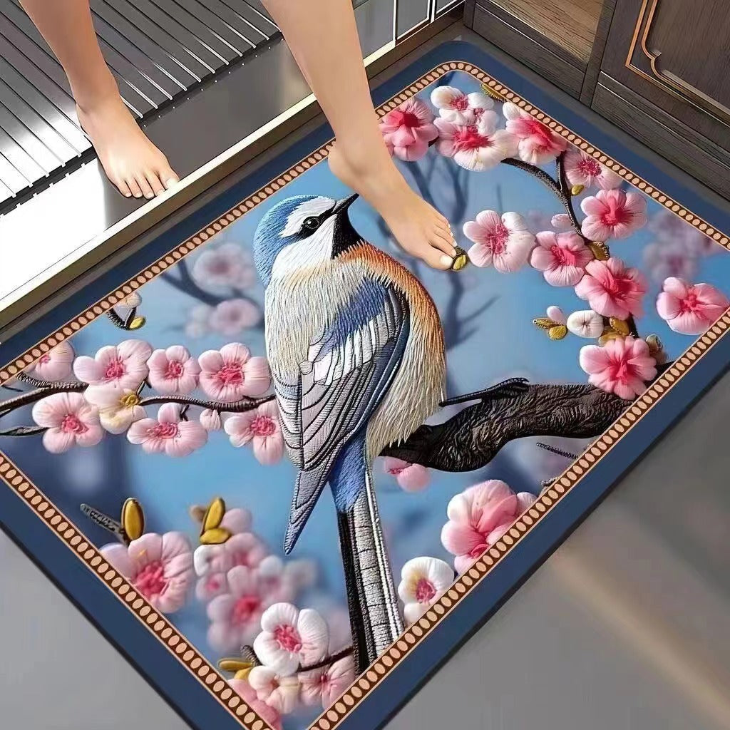 Floral-Embossed Memory Foam Bath Mat Bowlift
