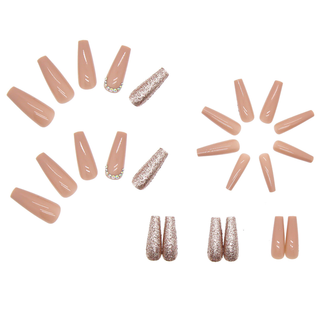 Glamorous artificial nail extensions with rhinestone and glitter details Bowlift