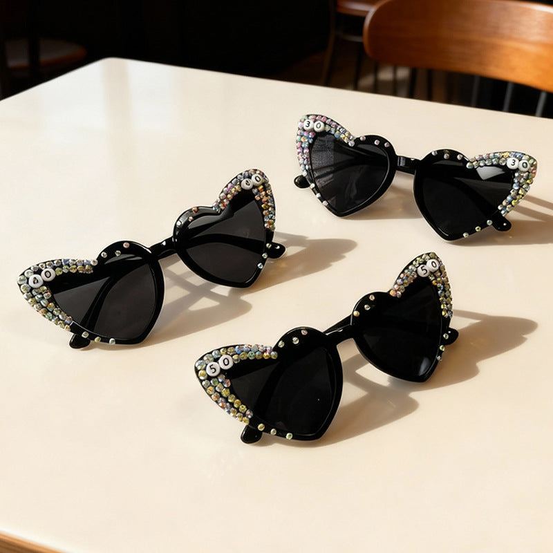Heart-Shaped Rhinestone-Embellished Sunglasses Bowlift