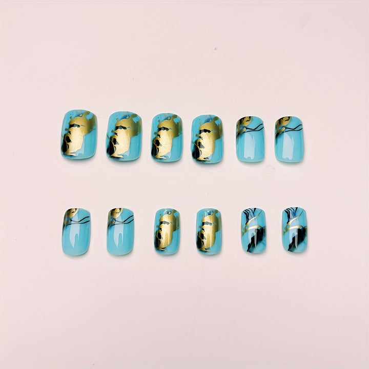 Luxury artificial nails with maritime marble design Bowlift