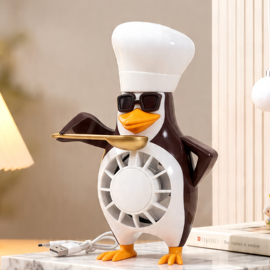 Ladies table fan in modern penguin design Bowlift