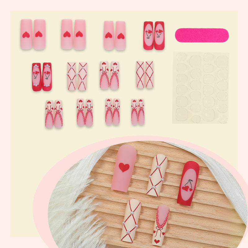 Heart-Themed Press-On Nail Art Set Bowlift