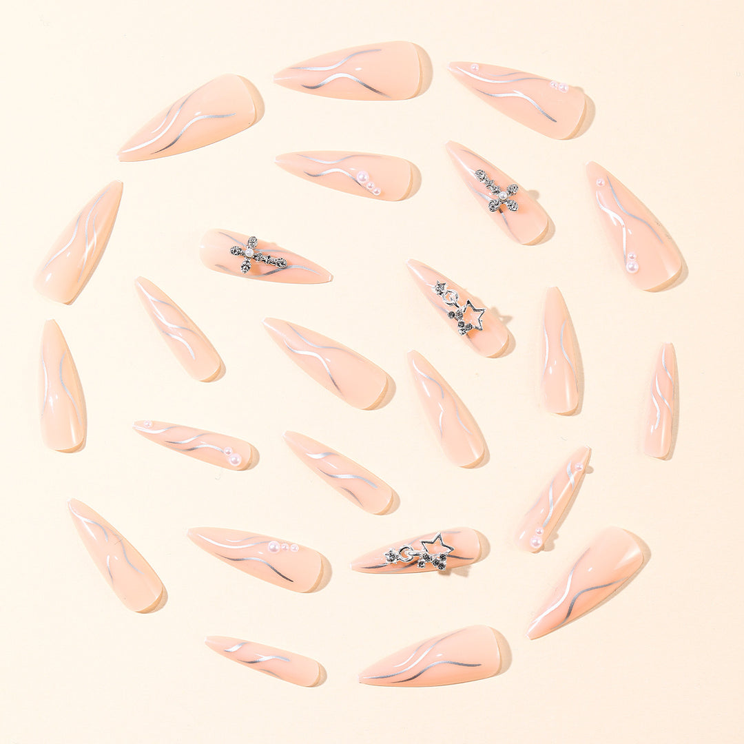 Stiletto Acrylic Nail Art Extensions with Decorative Accents Bowlift