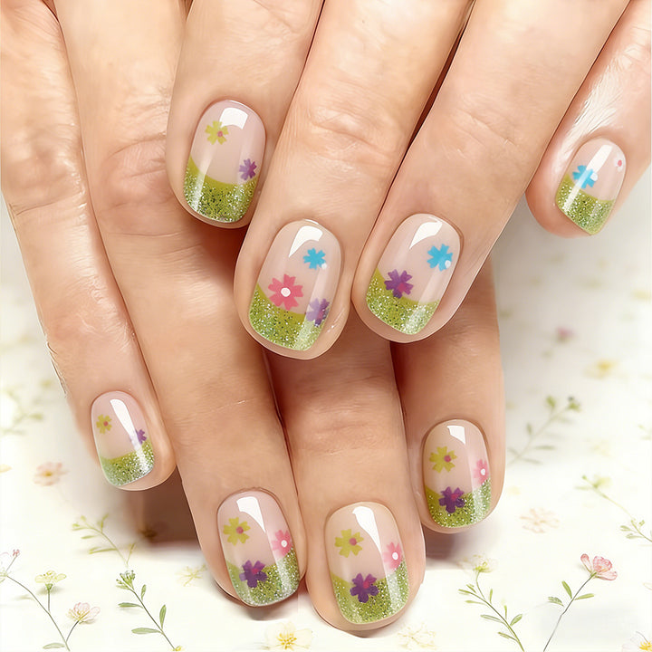 Floral Glitter Tip Nail Art Design Bowlift