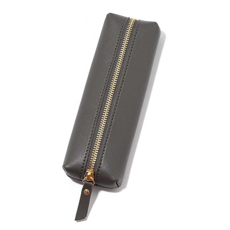 Genuine Pebbled Leather Slim Pen Case with Gold Zipper Bowlift