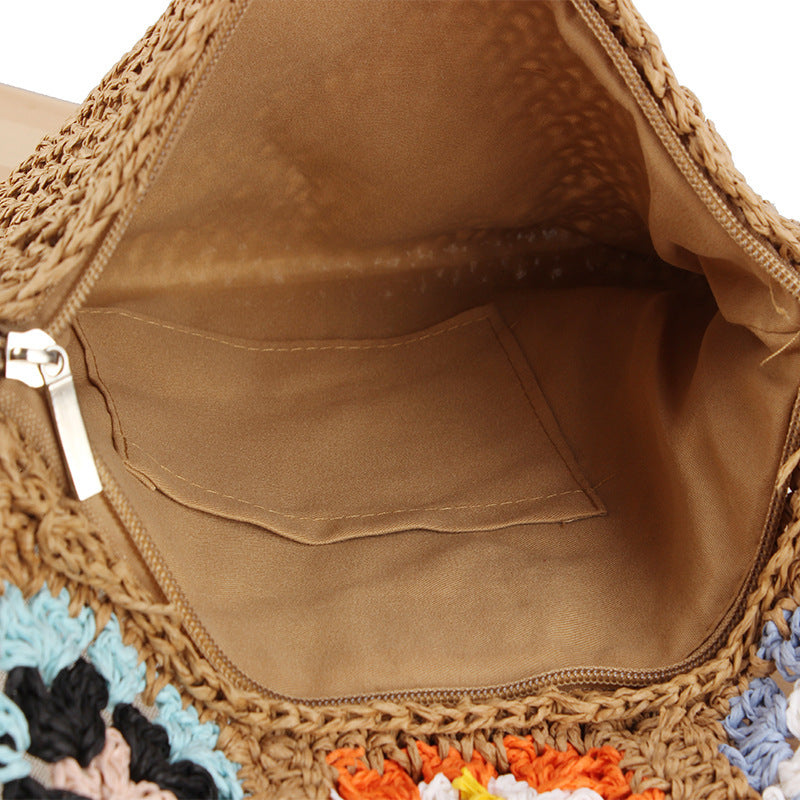 Hand-knotted shoulder bag with colorful floral pattern Bowlift