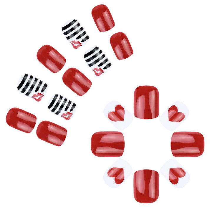 Artistic Heart-Themed Press-On Nail Art Bowlift