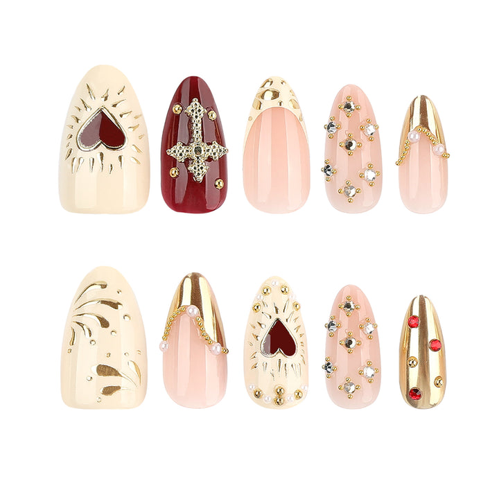Artful nail art with rhinestone and gold accents Bowlift