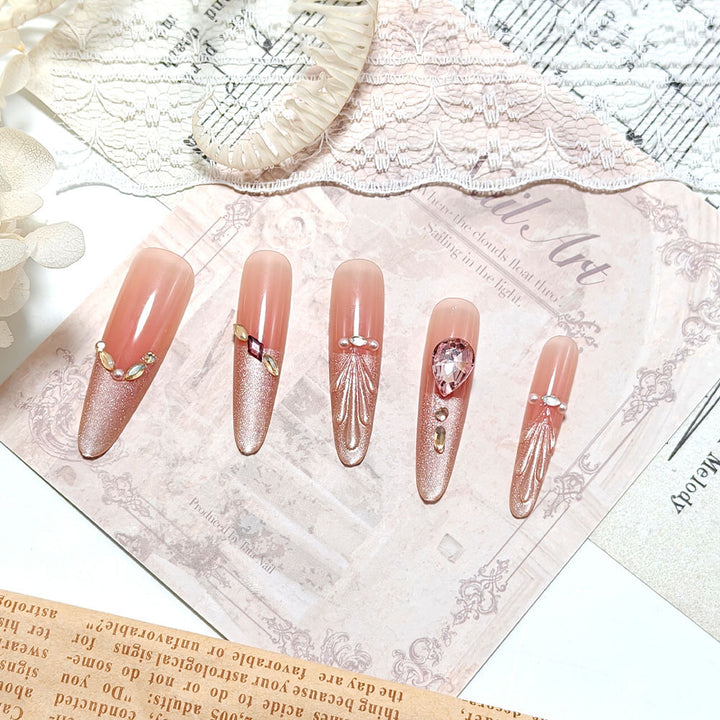 Acrylic nails with glamorous crystal design Bowlift