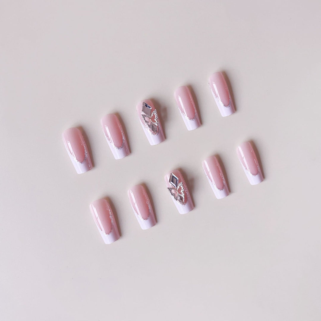 Acrylic nail set with elegant rhinestone and modern tip decorations Bowlift