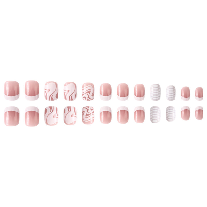 Artistic Press-On Nail Set with Marble and Textured Design Bowlift