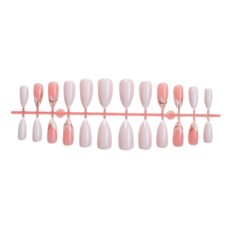 Premium Decorative Press-On Nail Set with Floral and Glossy Accents Bowlift