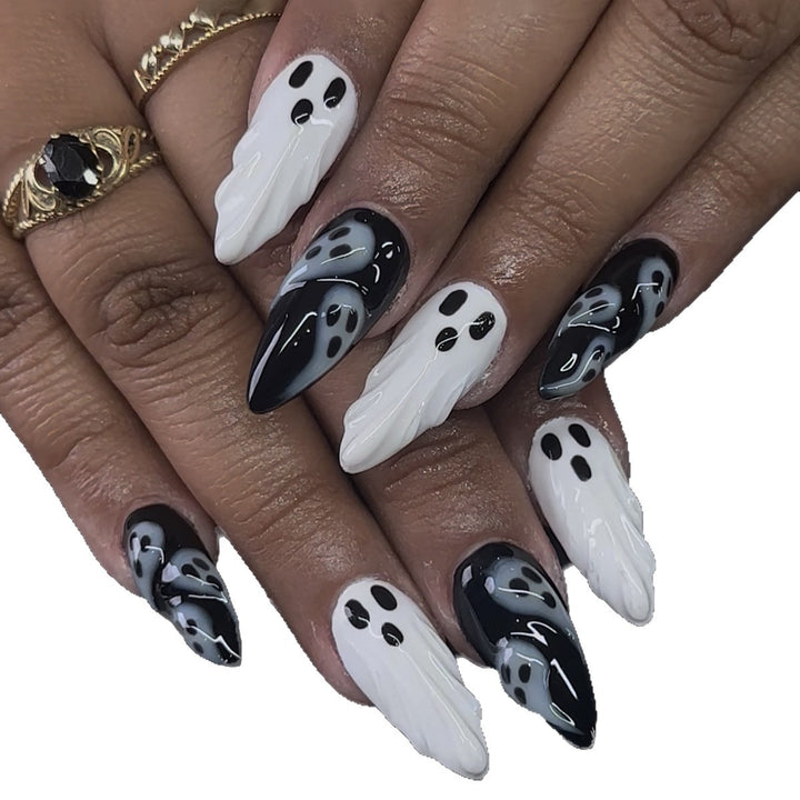 Halloween-Themed Press-On Nail Set with Ghost Designs Bowlift