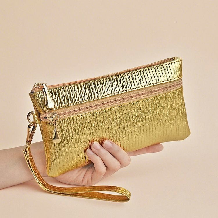 Quilted Double-Zip Wristlet Clutch Wallet with Detachable Strap Bowlift