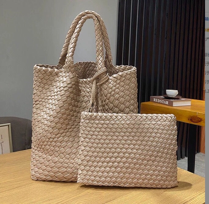 Elegant Braided Handbag with Removable Clutch Bowlift