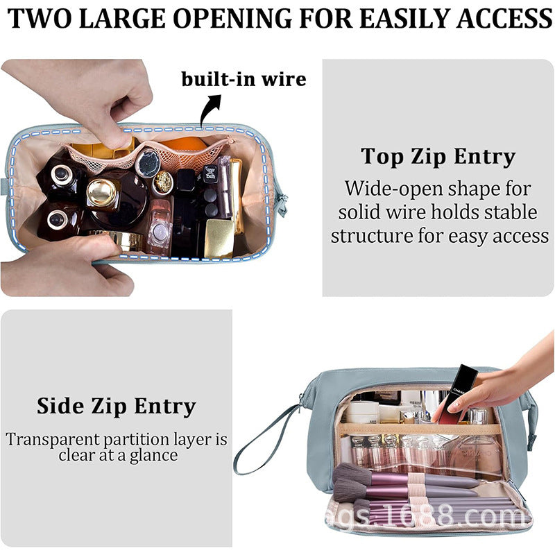 Cosmetic Organizer Bag with Adjustable Interior Compartment Bowlift