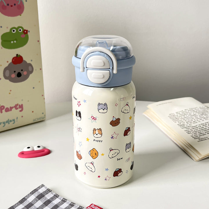 Women's insulated drinking bottle with secure flip lid and playful animal design Bowlift