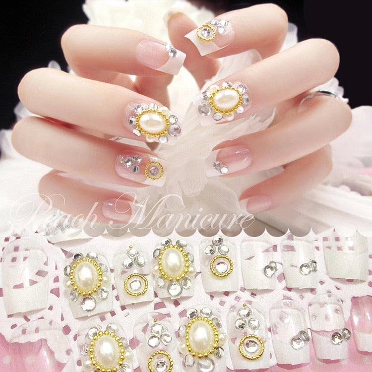 Artificial nails with elegant flower and rhinestone design Bowlift