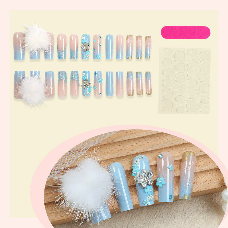 Designer Press-On Nail Art Set with Floral and Gem Accents Bowlift