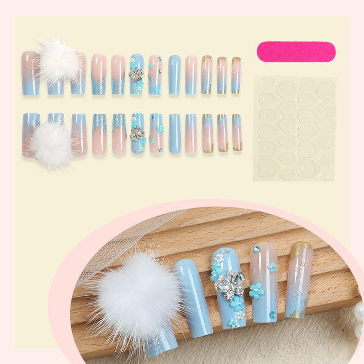 Designer Press-On Nail Art Set with Floral and Gem Accents Bowlift