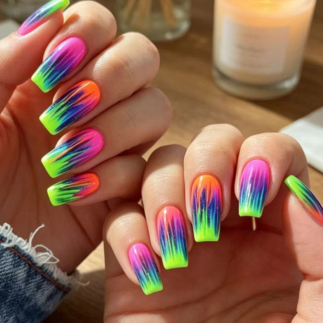 Neon Gradient Nail Art Design Bowlift