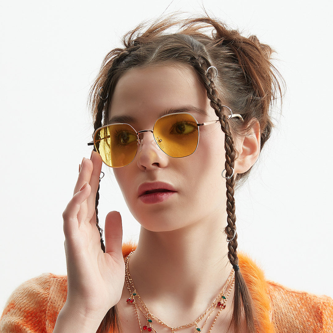 Women’s fashionable sunglasses with slim metal frame and blue lenses Bowlift
