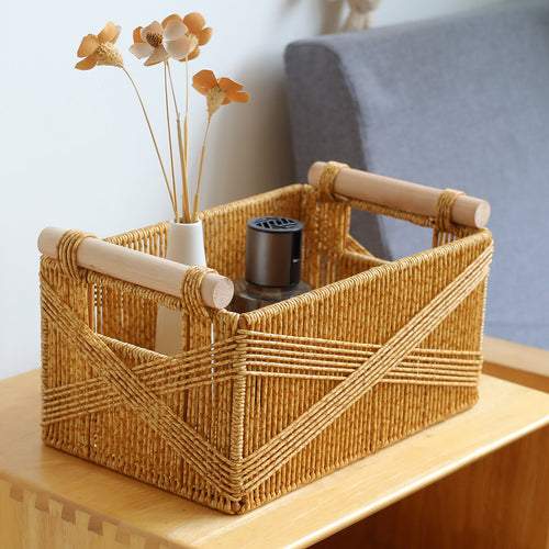 Unisex Functional Storage Basket with Ergonomic Wooden Handles Bowlift