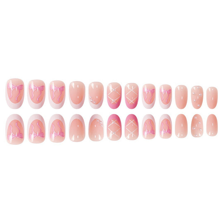 Elegant Decorative Press-On Nail Set with Bow and Pearl Accents Bowlift