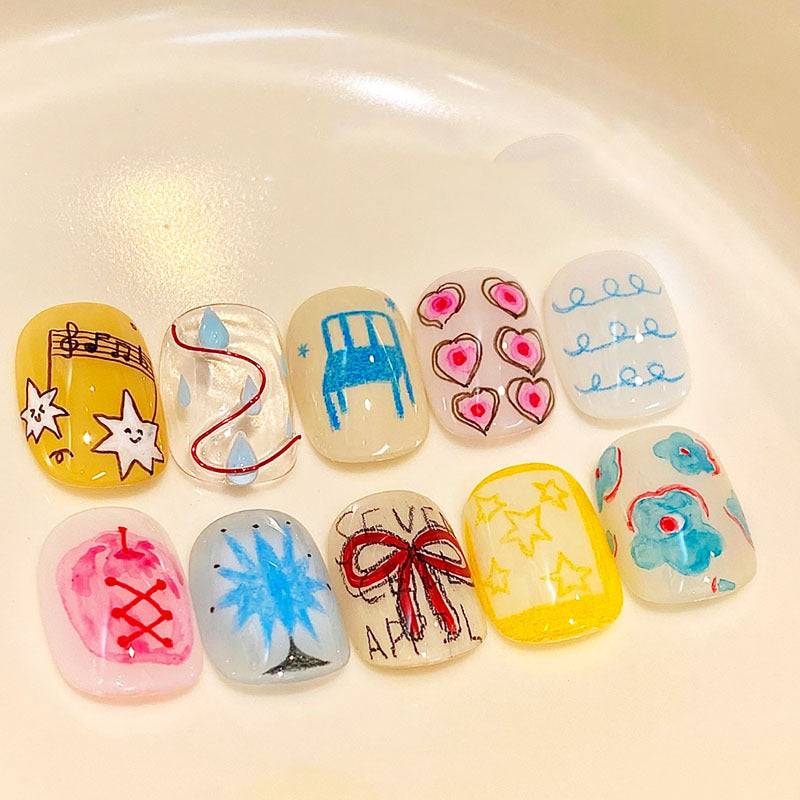 Artistic Cat-Themed Press-On Nail Art Set Bowlift