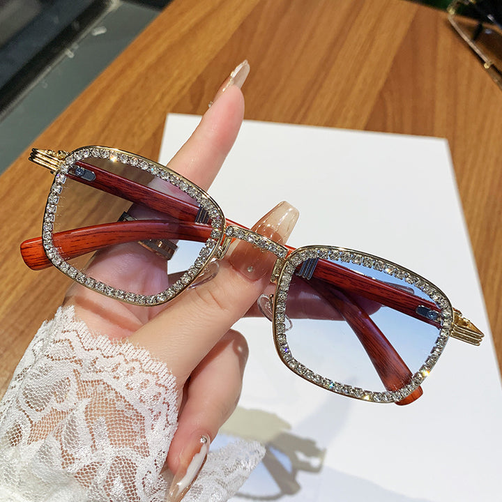 Women’s sunglasses with rhinestone-accented frame and modern wood design Bowlift