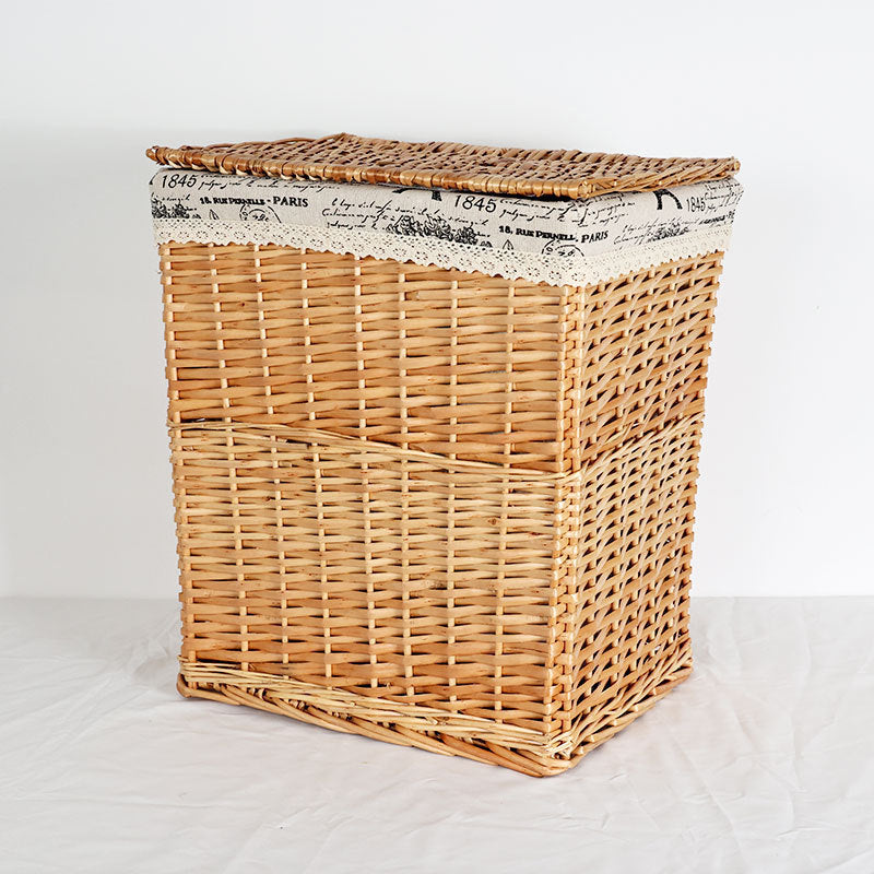 Women's laundry basket with elegant fabric cover and decorative elements Bowlift