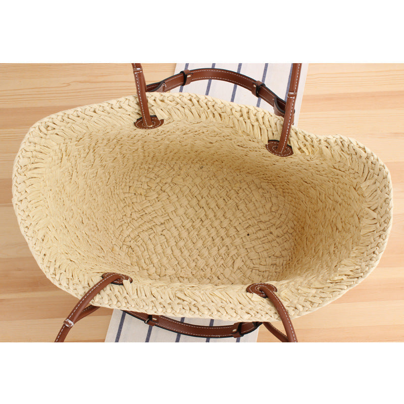 Braided Beach Bag with Elegant Leather Handles Bowlift