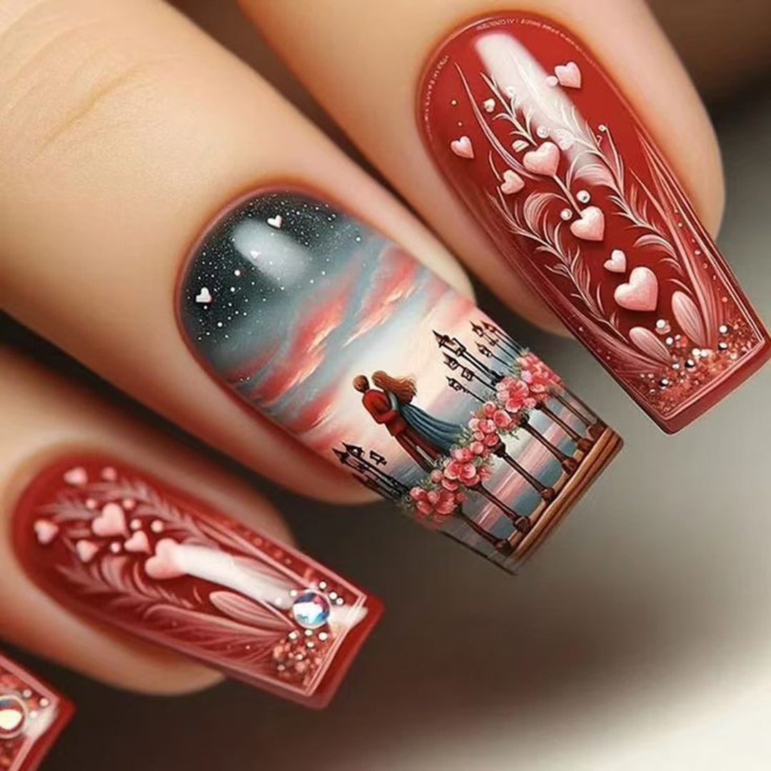 Artificial nails with Romantic Couple motif Bowlift
