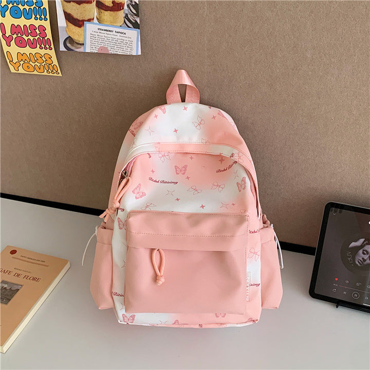 Butterfly Print Multi-Pocket Backpack