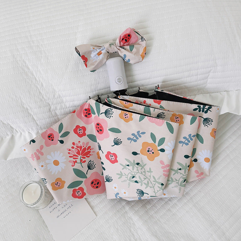 Ladies Folding Umbrella with Floral Design and Cute Details Bowlift