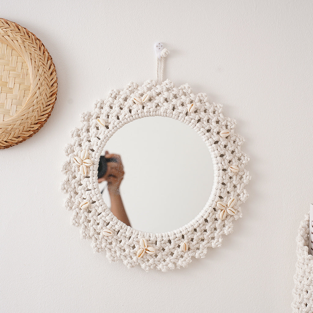 Decorative Macrame Star-Shaped Wall Mirror Bowlift