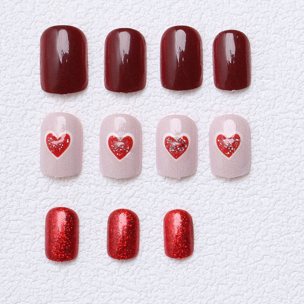 Heart-Embellished Glitter Press-On Nails Bowlift