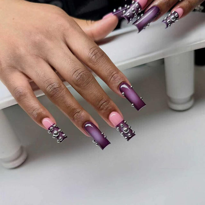 Decorative 3D Stiletto Press-On Nails with Rhinestone Accents Bowlift