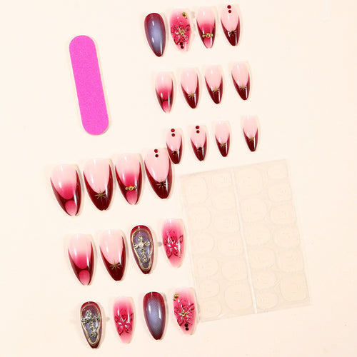 Elaborate Floral Accent Stiletto Nail Art Extensions Bowlift