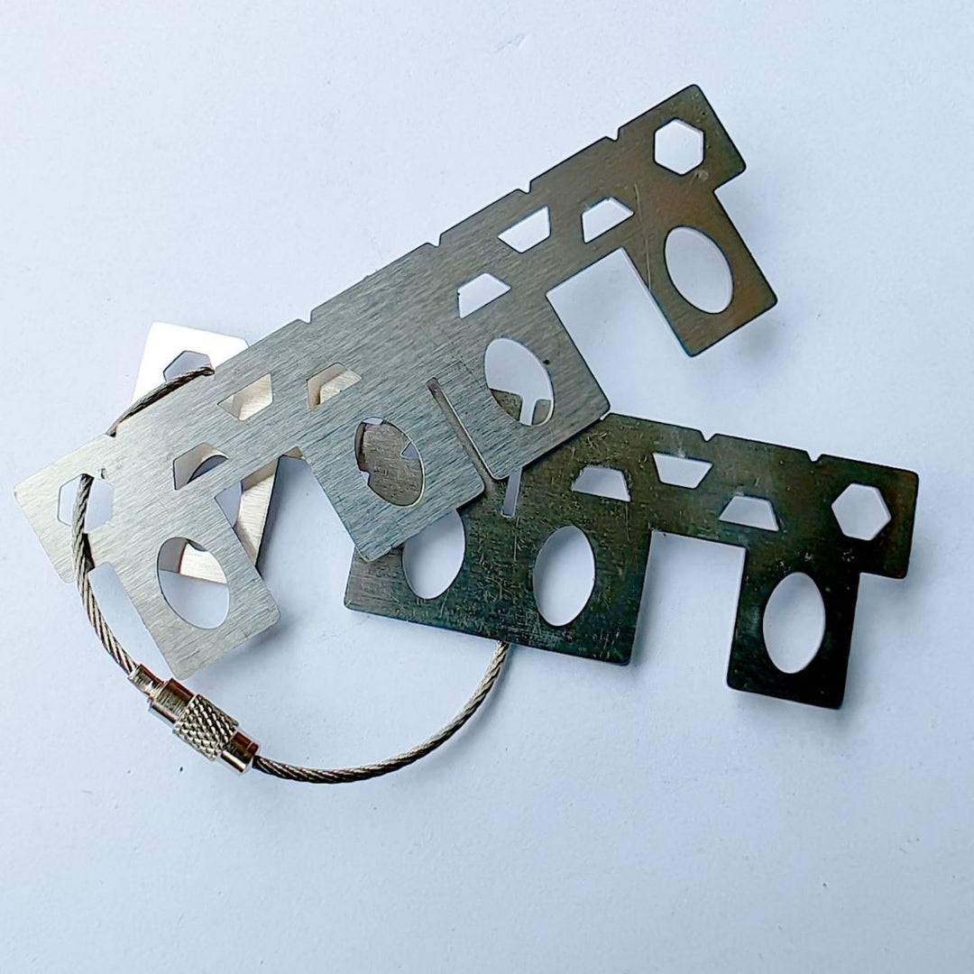 stainless steel flat key multi-tool organizer with braided cable loop Bowlift