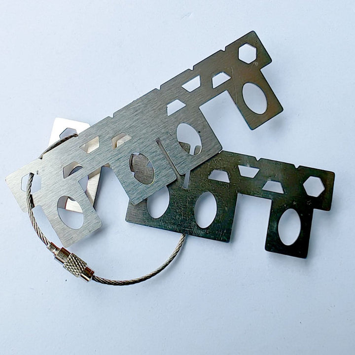 stainless steel flat key multi-tool organizer with braided cable loop Bowlift