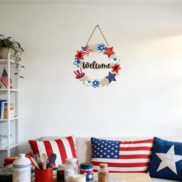 Unisex nan more patriotic wooden door wreath with star and heart motifs and hanging rope Bowlift