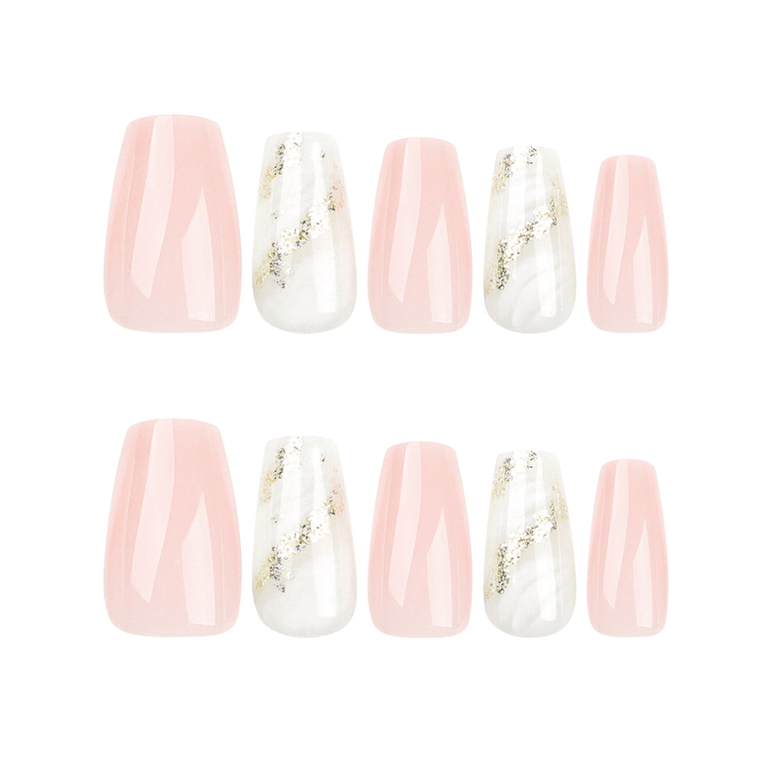 Artistic Nail Extensions with Elegant Gold Design Bowlift