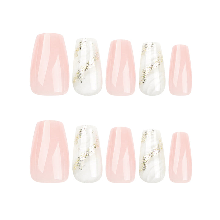 Artistic Nail Extensions with Elegant Gold Design Bowlift