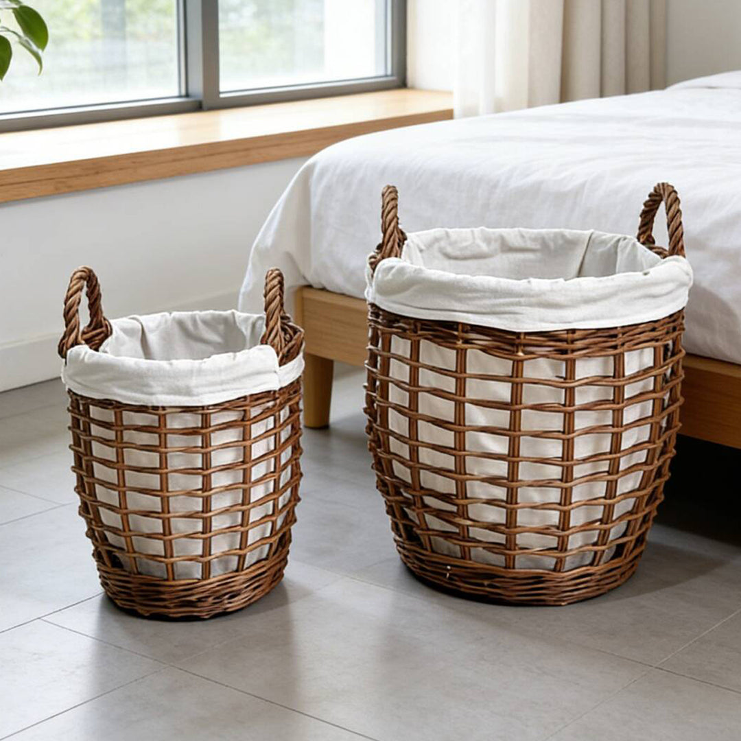 Handcrafted laundry basket with fabric cover Bowlift