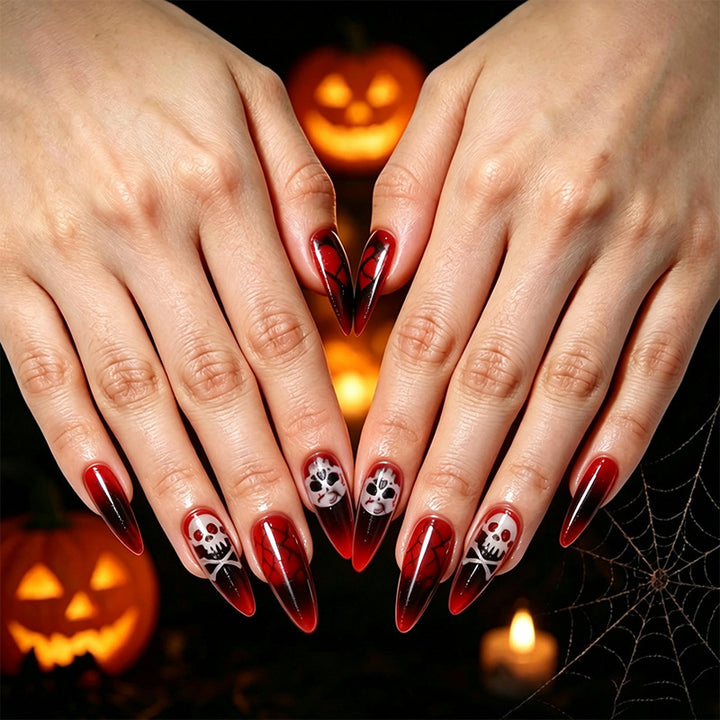 Creative Halloween Nail Art with Spider Web and Skull Designs Bowlift