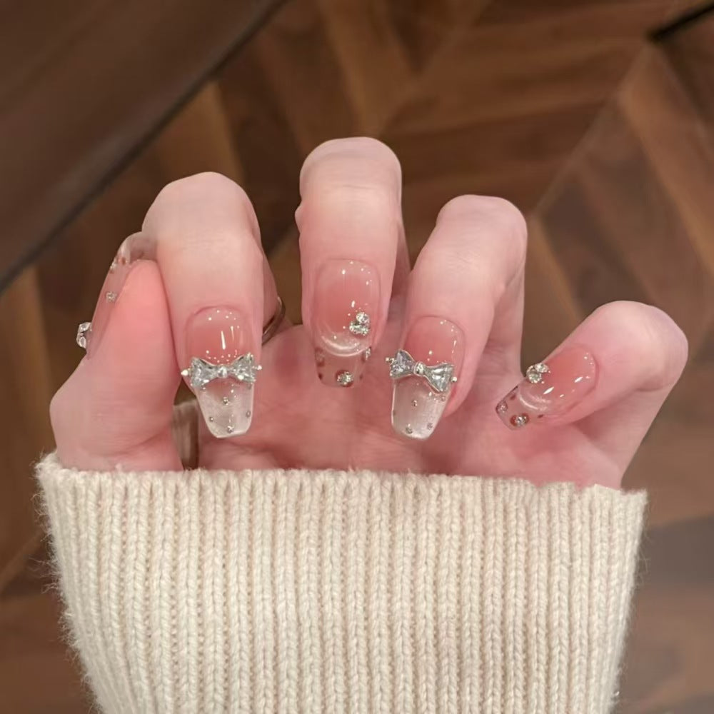Ombre Stiletto Press-On Nail Art with Gem Accents Bowlift