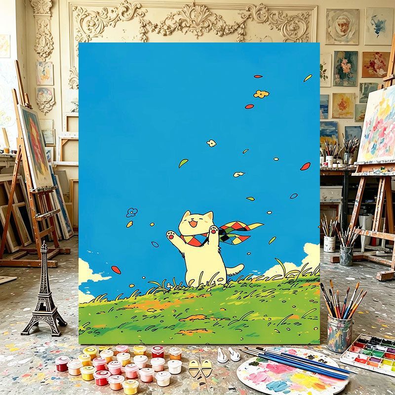 Playful Cat Illustration Art Print Bowlift