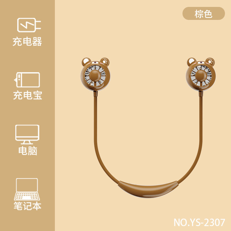 Cooling hands-free rechargeable dual bear-ear neck fan with adjustable speeds Bowlift