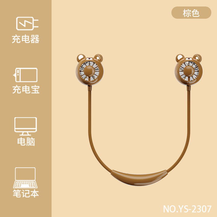 Cooling hands-free rechargeable dual bear-ear neck fan with adjustable speeds Bowlift
